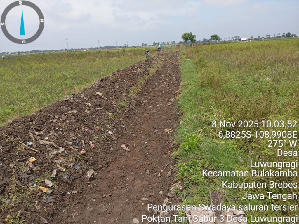 Pengurasan Irigasi oleh Poktan Tani Subur 3 Desa Luwungragi untuk Persiapan Tanam Padi